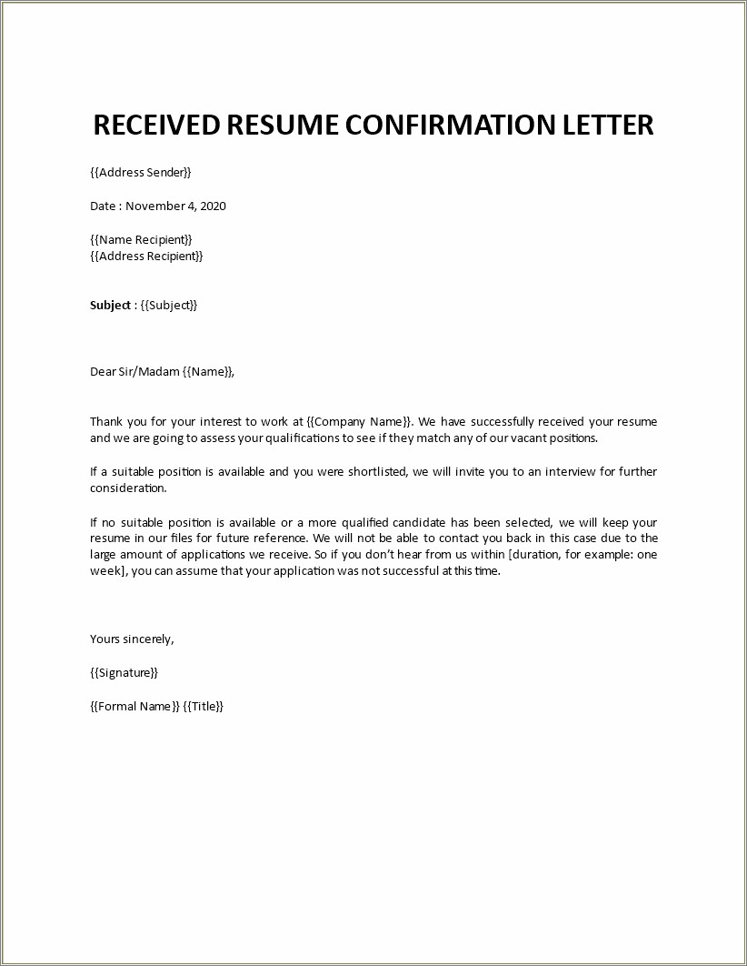 Follow Up Letter After Email Resume