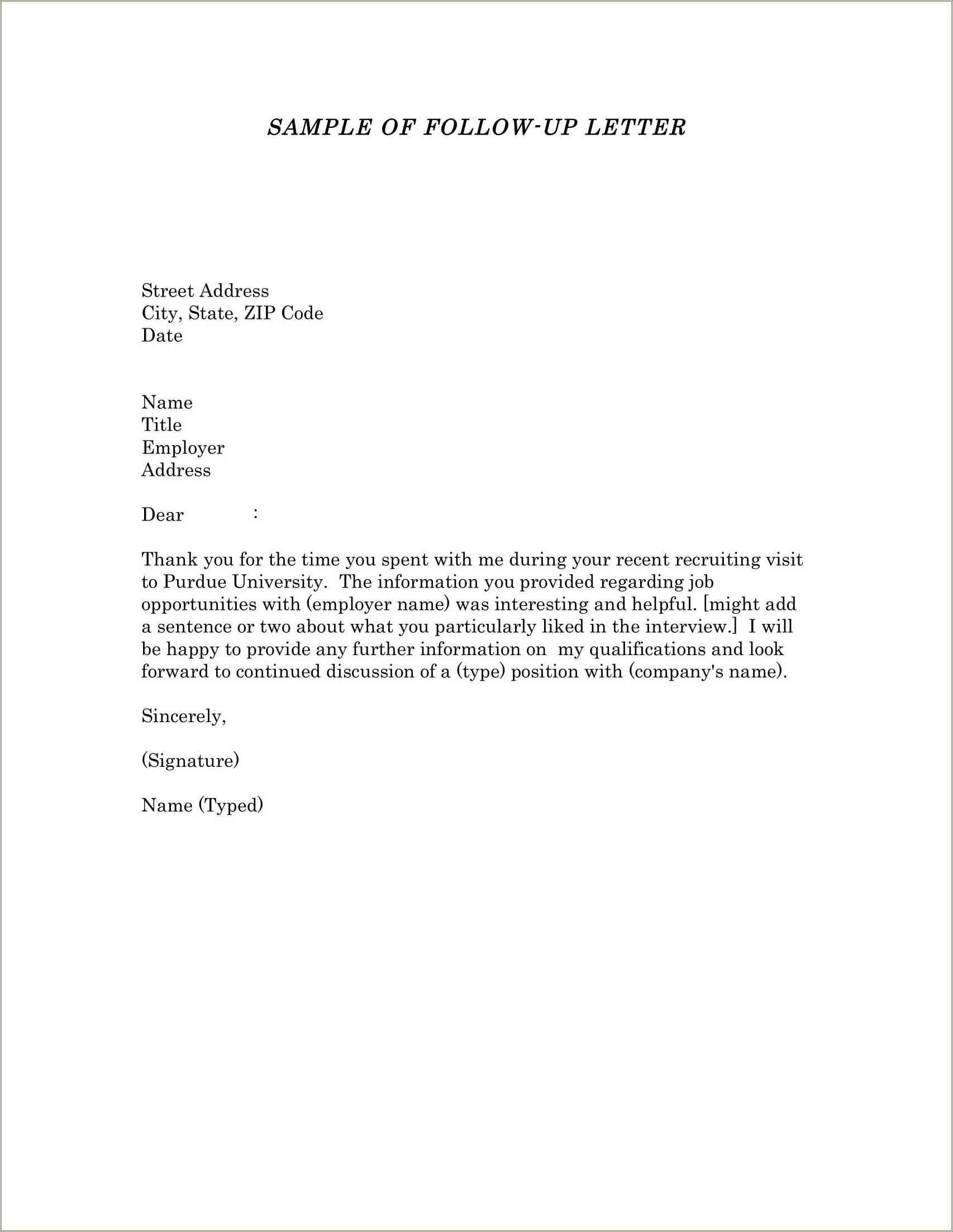 Follow Up Letter To Submitting A Resume