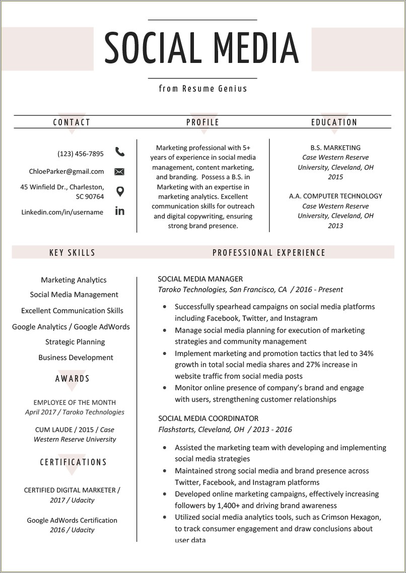 Font For Content Marketing Manager Resume