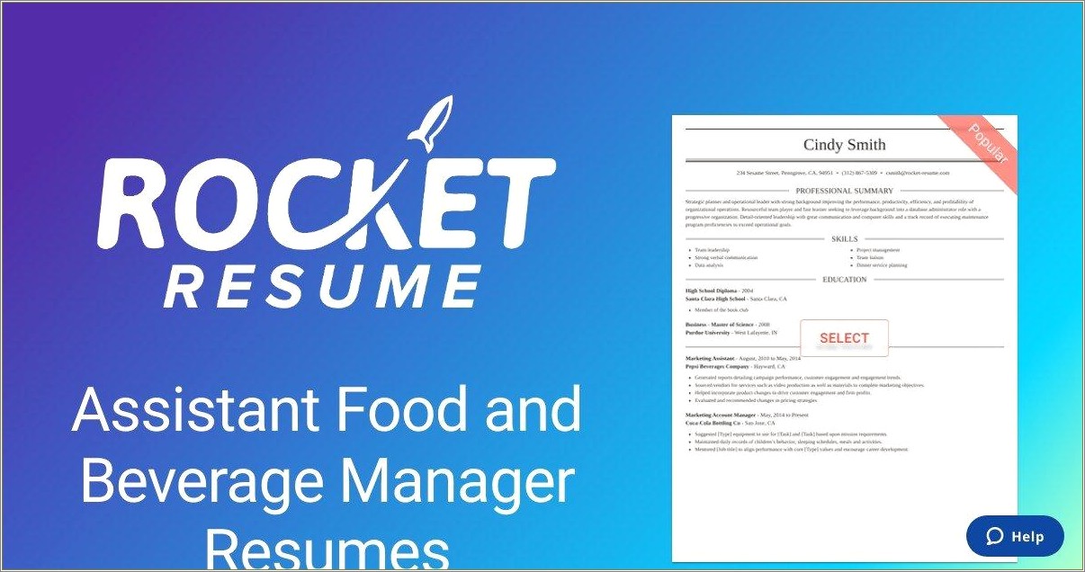 Food And Beverage Assistant Manager Resume