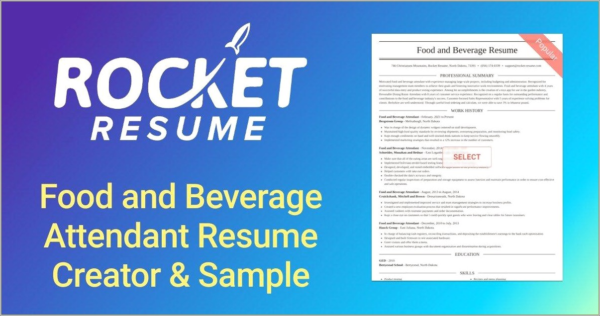 Food And Beverage Attendant Skills Resume