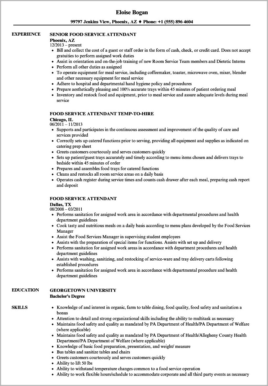 Food Counter Attendant Job Description For Resume