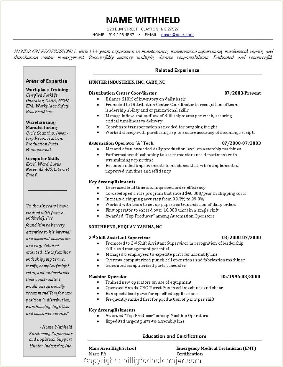 Food Production Operations Manager Job Description Resume