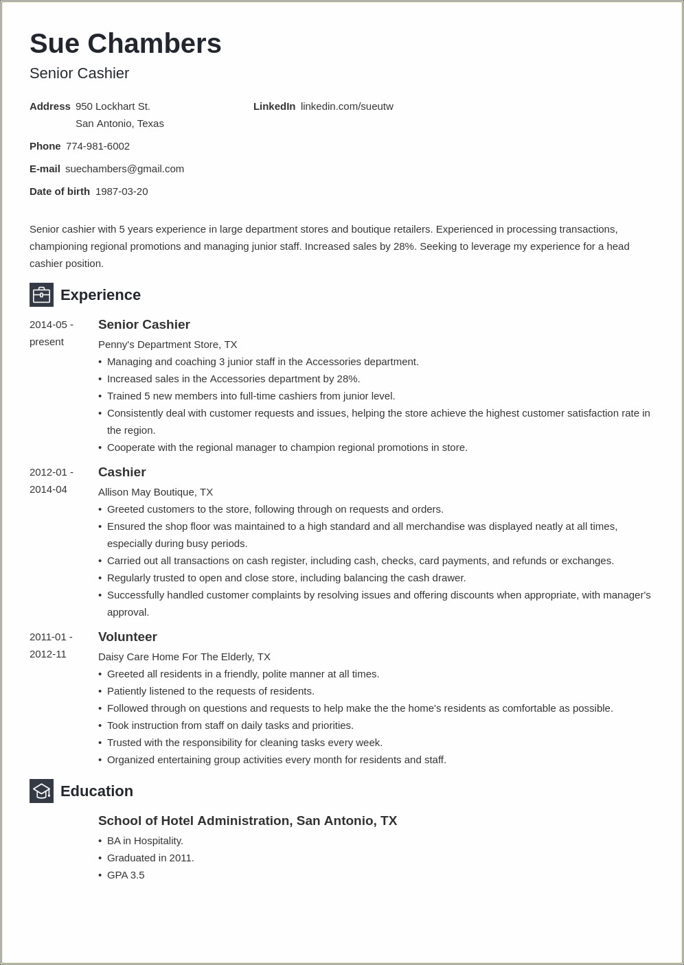 Food Service Cashier Job Description Resume