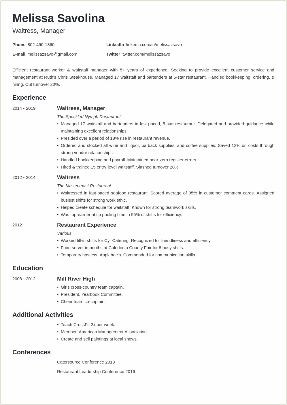 Food Service Worker Job Description Resume