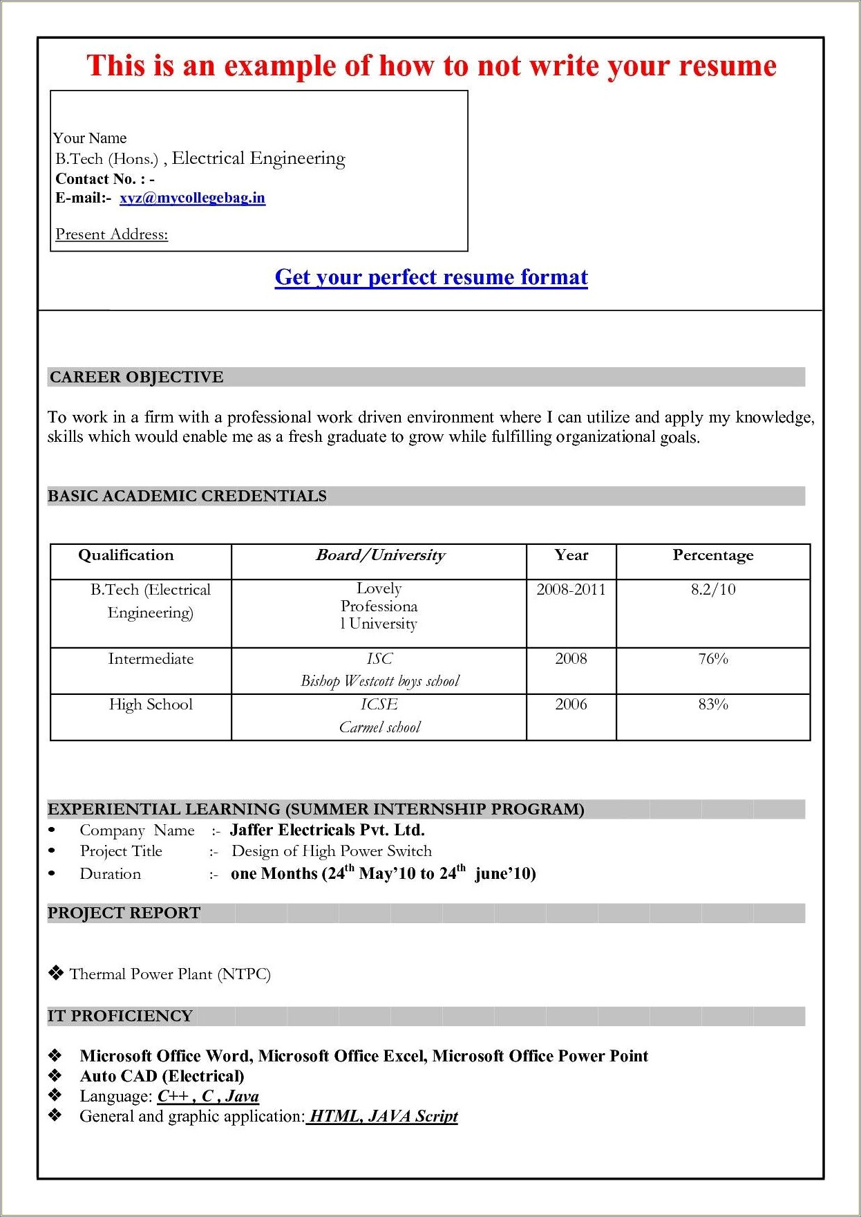 Format Of Resume In Ms Word 2007