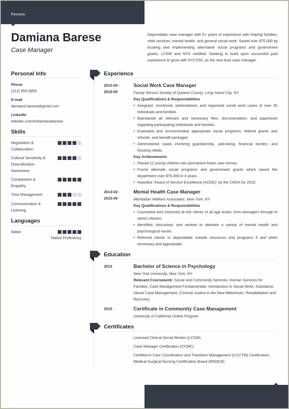 Foster Care Case Manager Resume Sample