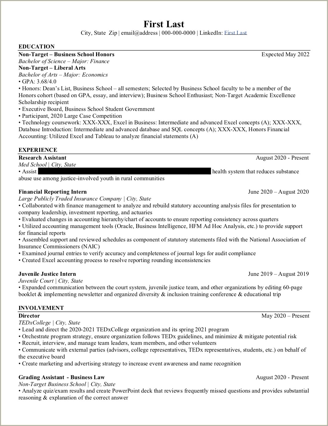 Fp&a Resume Examples Junior Level