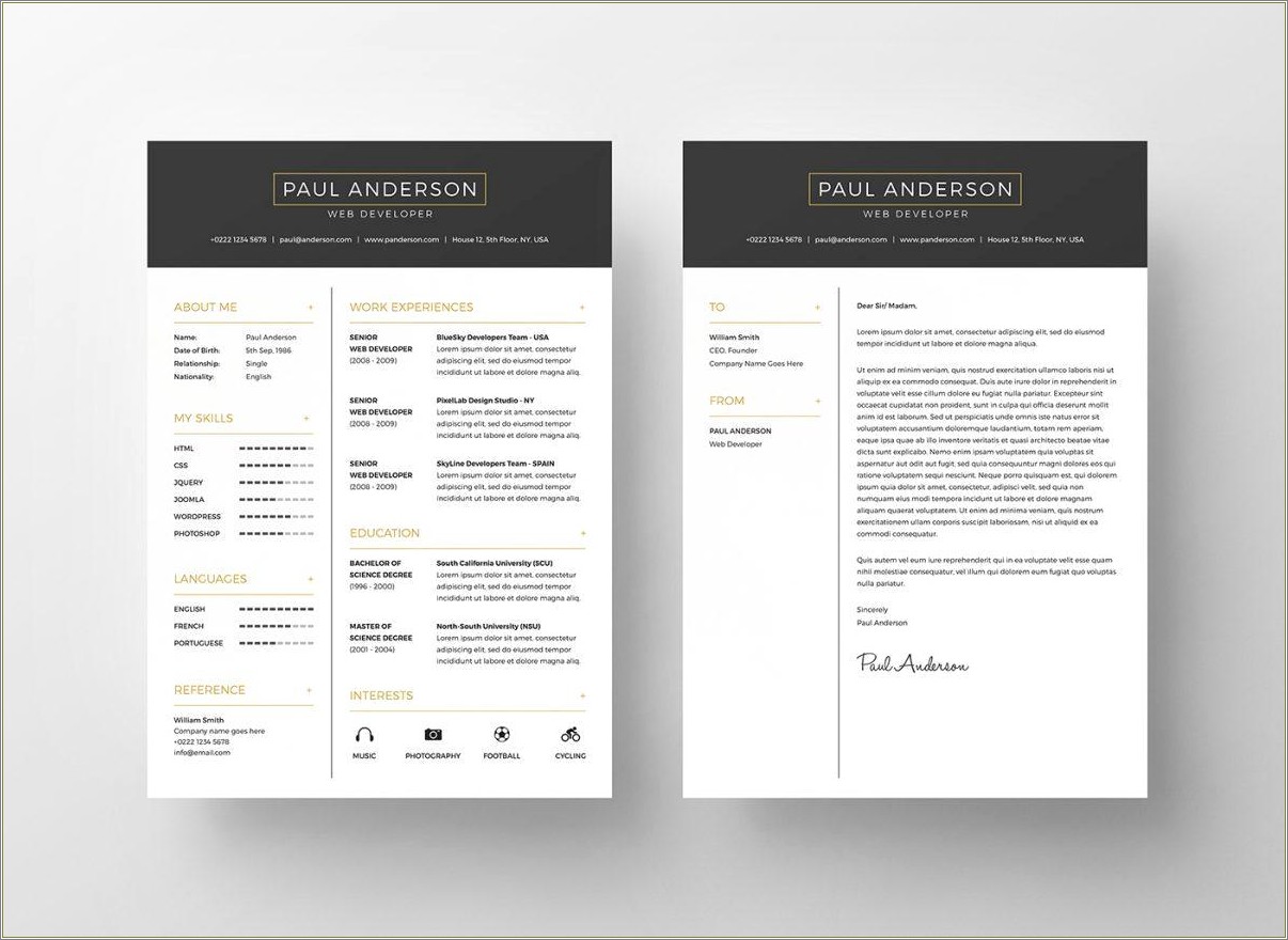 Free Black And Gold Resume Template With Photo