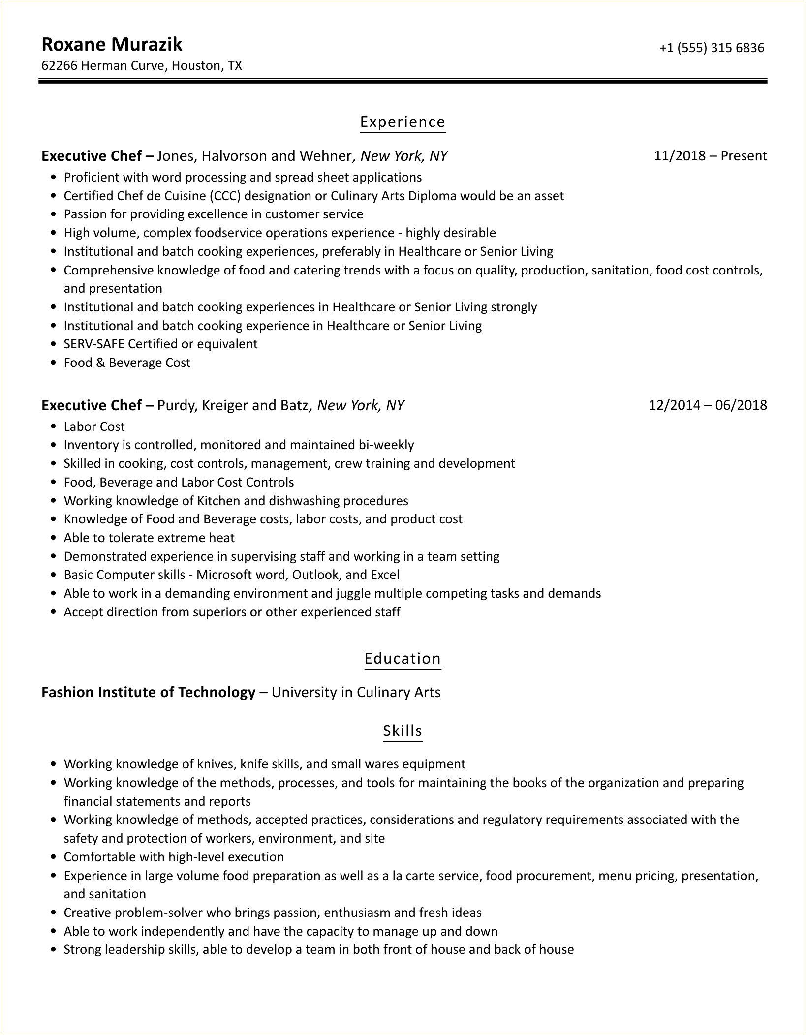 Free Chef Resume Catering For Vegan