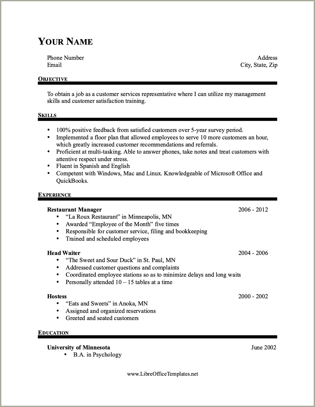 Free Classic Resume Templates For Mac