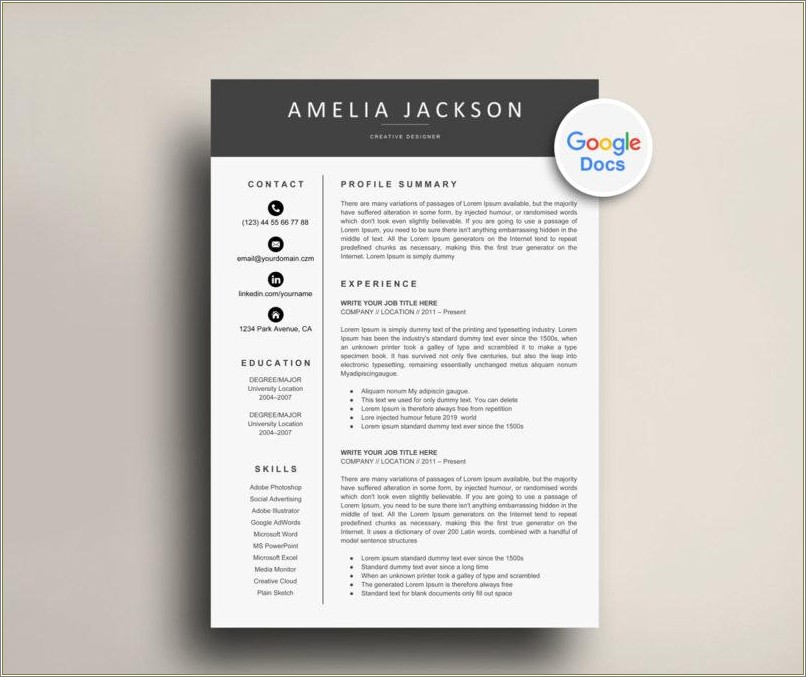 Free Creative Resume Templates Google Docs