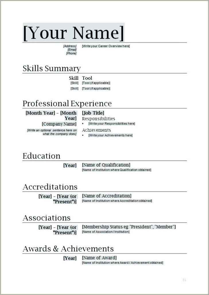 Free Downladable Resume Template For Word