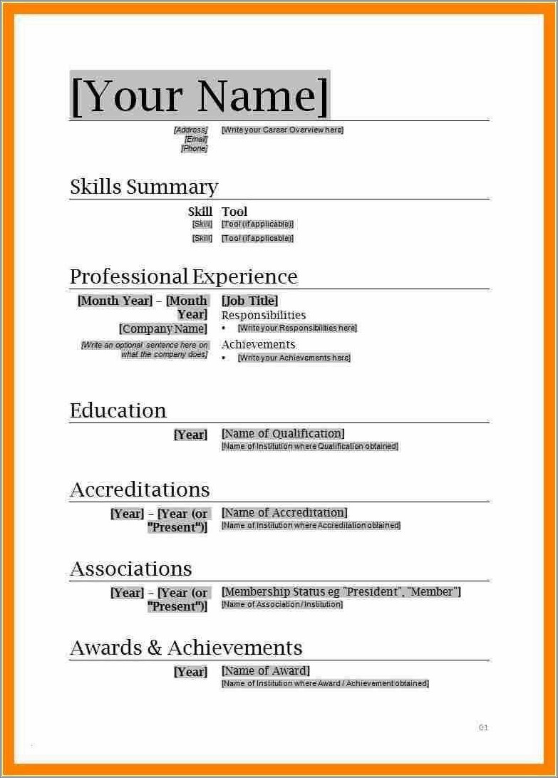Free Download Latest Professional Resume Format