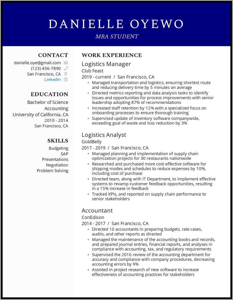 Free Download Resume Format For Mba Experienced