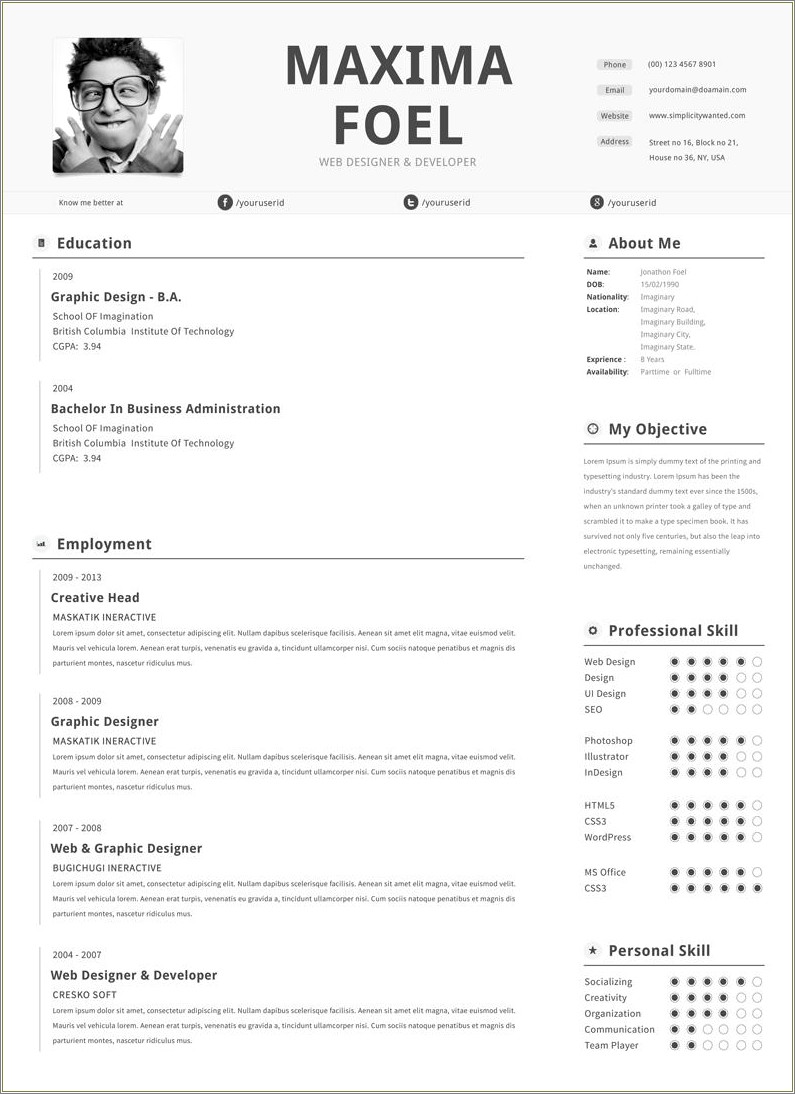 Free Download Resume Format With Photo