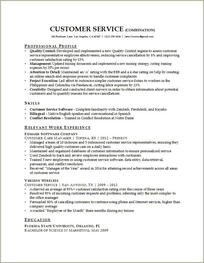 Free Downloads Functional Resume Template Customer Service