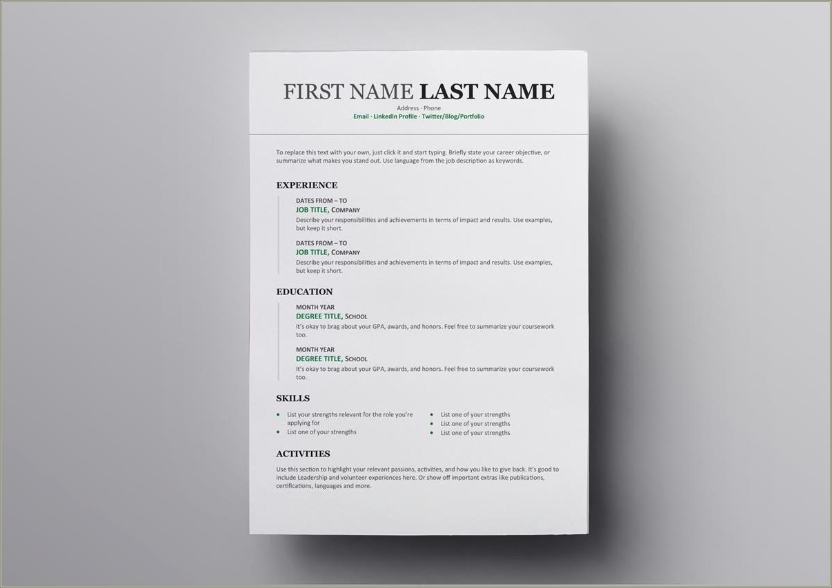 Free Example Of Resume Without Dates