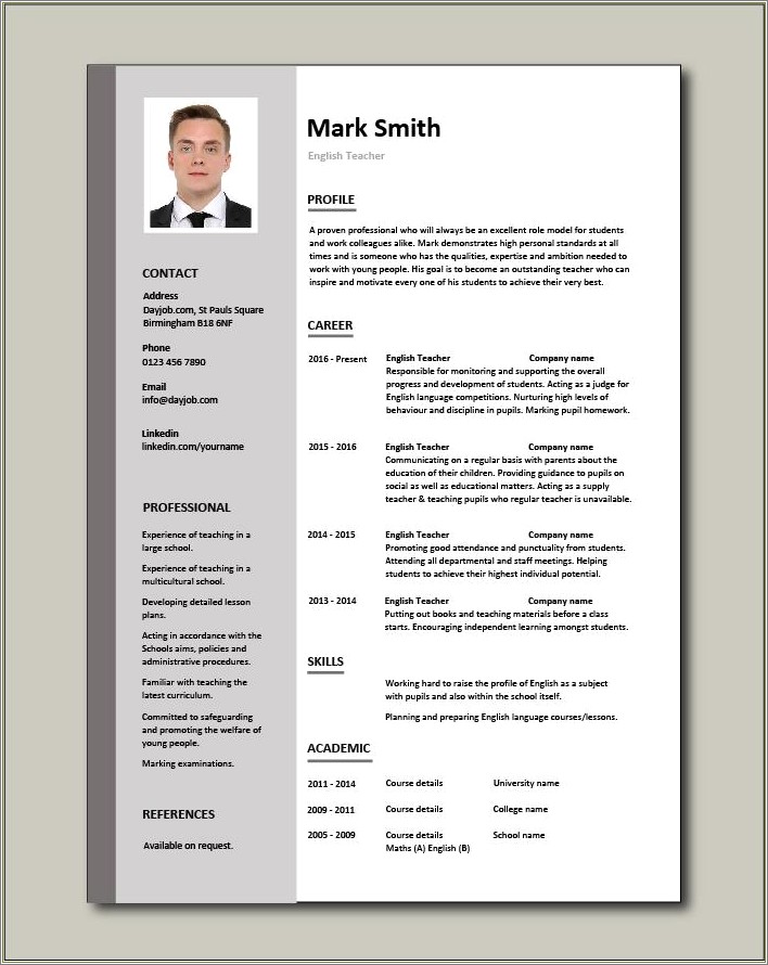 Free Examples Of Resumes For Teachers