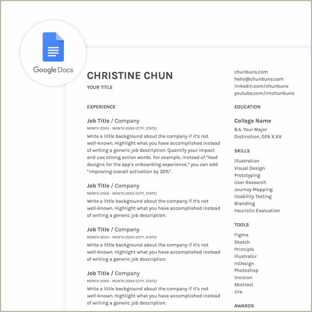 Free Google Docs Resume Template Reddit