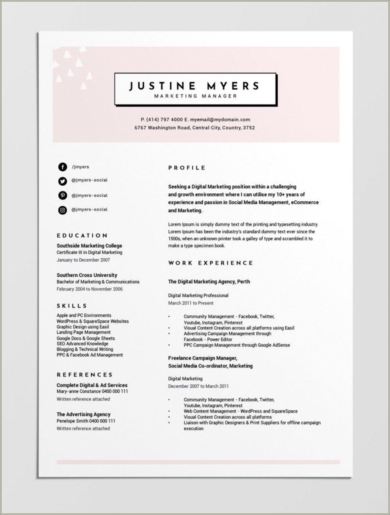 Free Google Resume Templates One Page