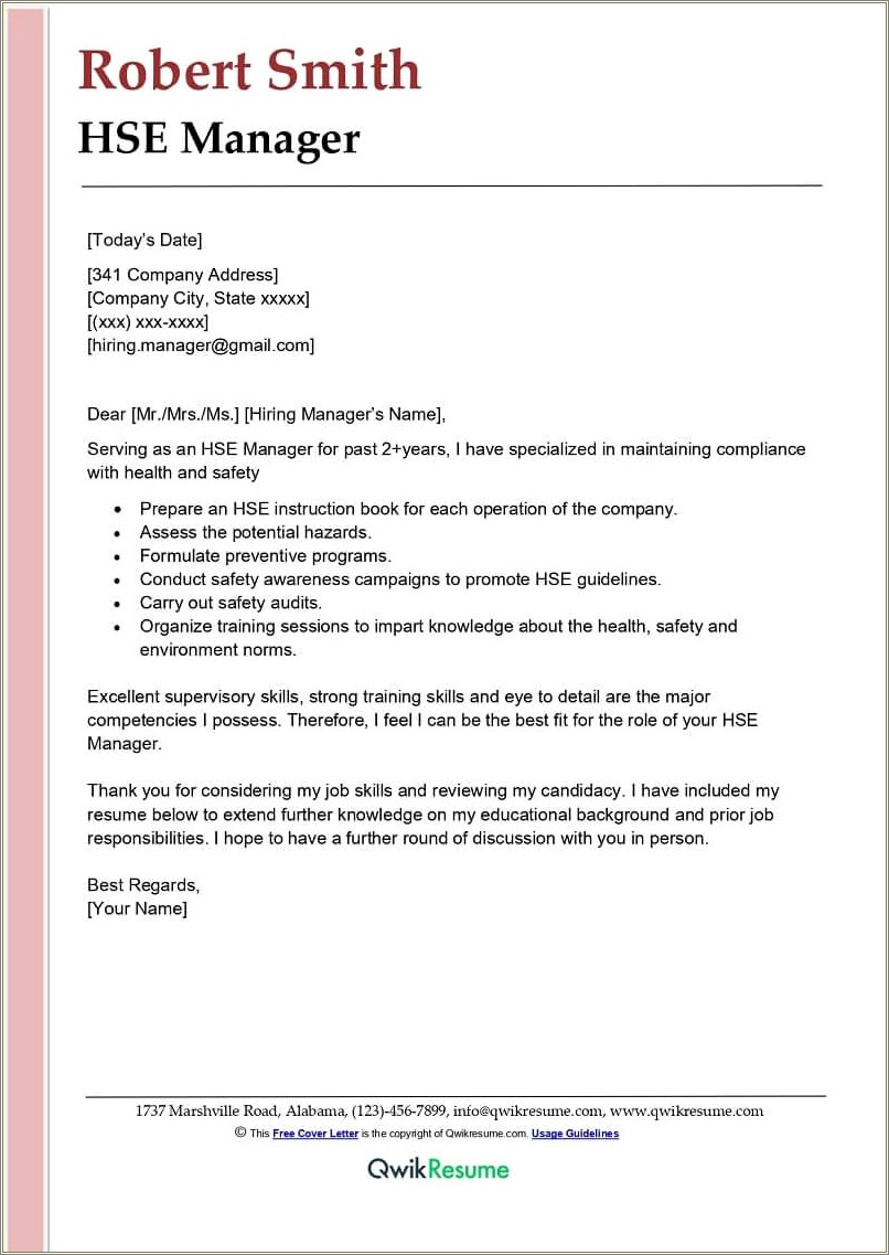 Free Job Cover Letter For Resume