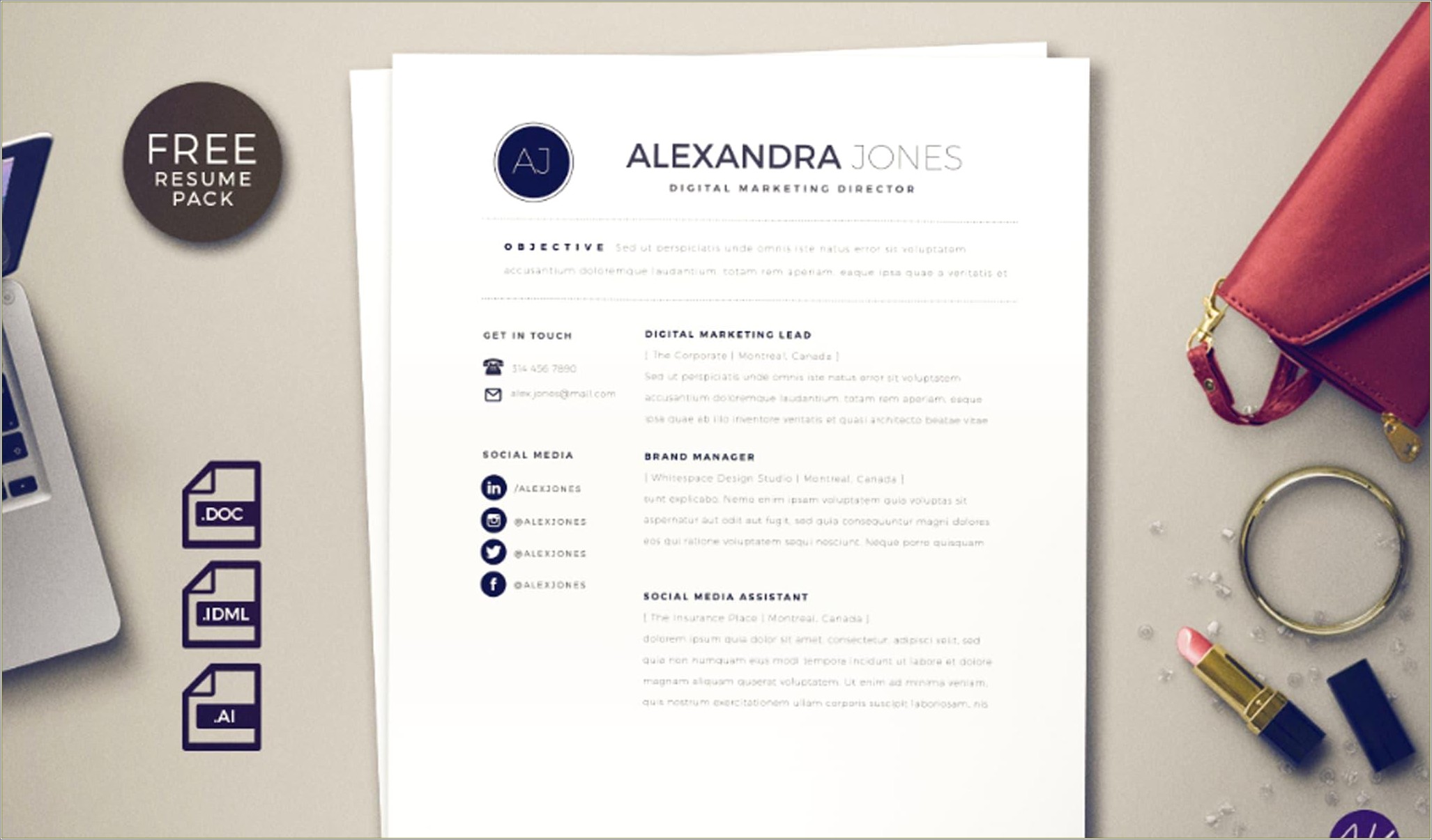 Free Landscape Format Colorful Resume Template Ms Word