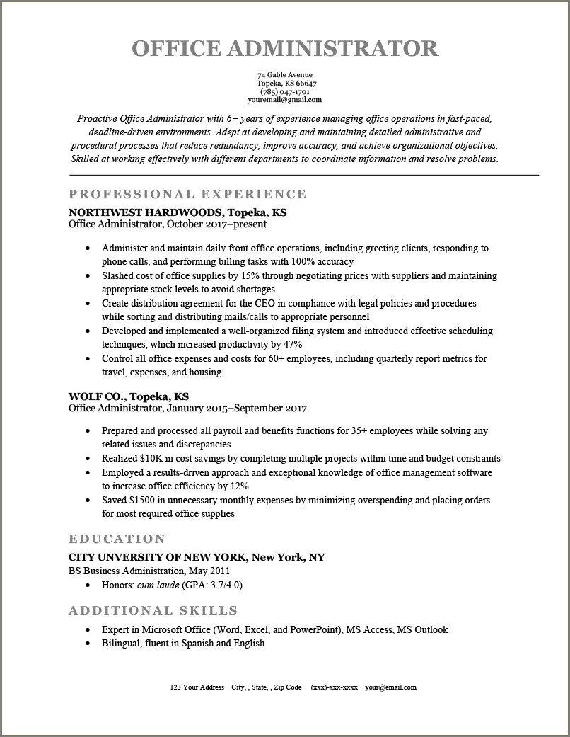 Free Medical Office Manager Resume Template
