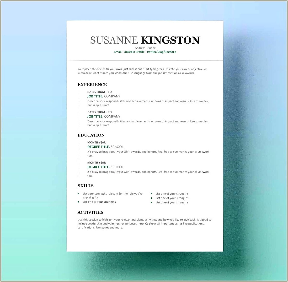 Free Microsoft Word Templates For Resume
