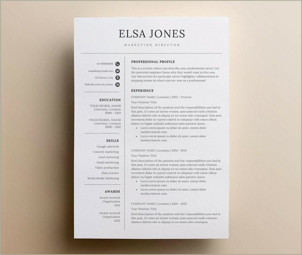 Free Minimalist And Clean Resume Template