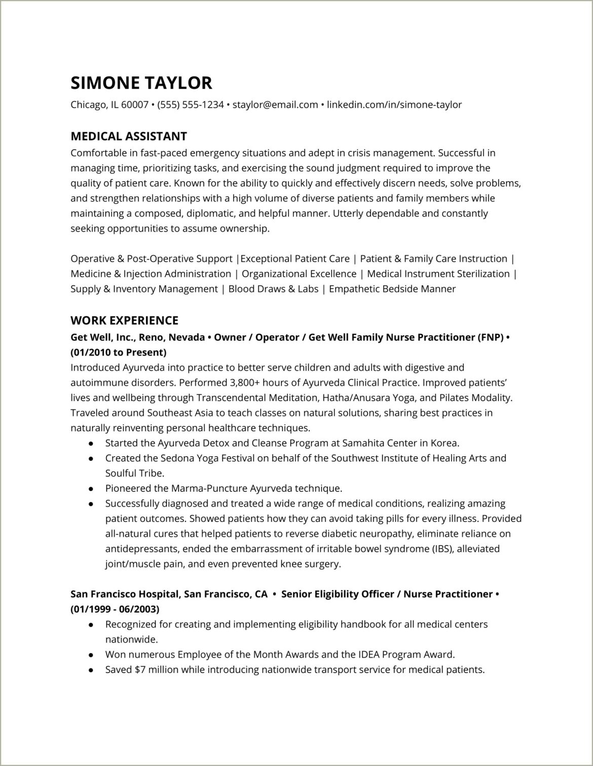 Free Multi Skilled Resume Within Medical Environment