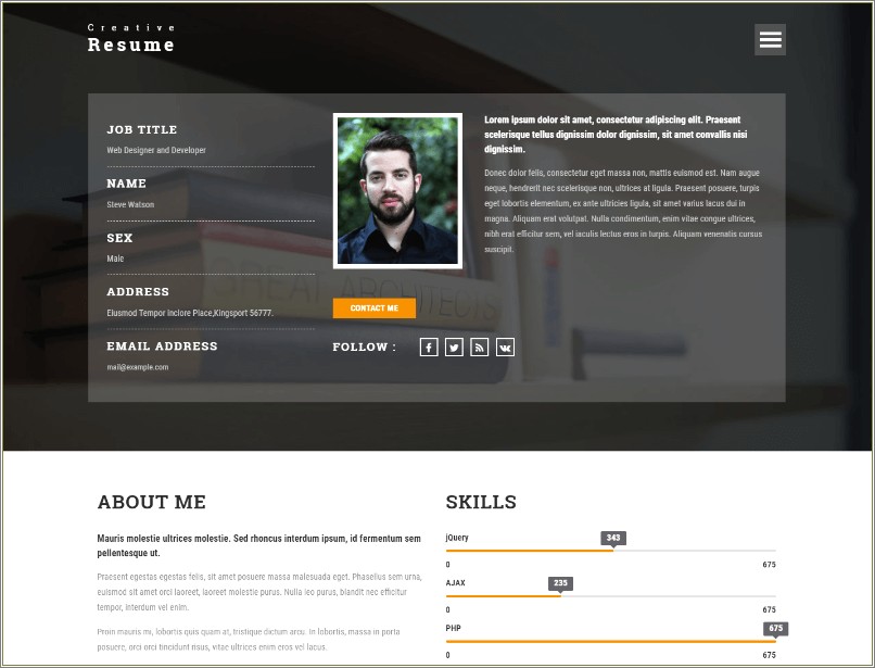 Free One Page Responsive Html Resume Template