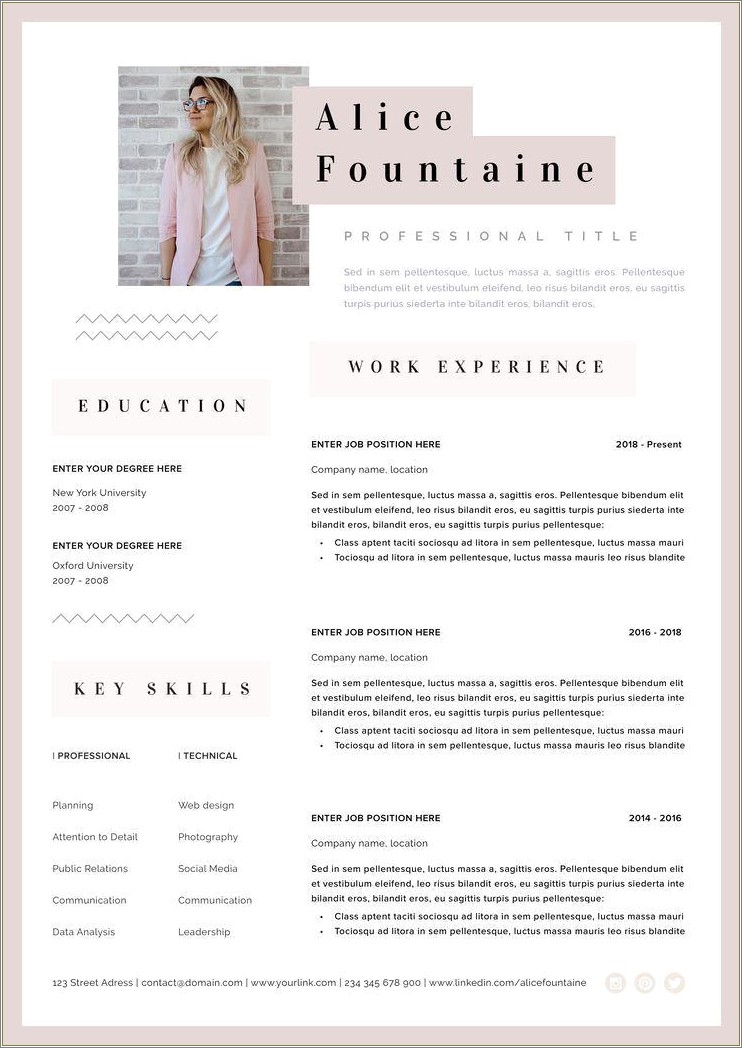 Free One Page Resume Templates 2018