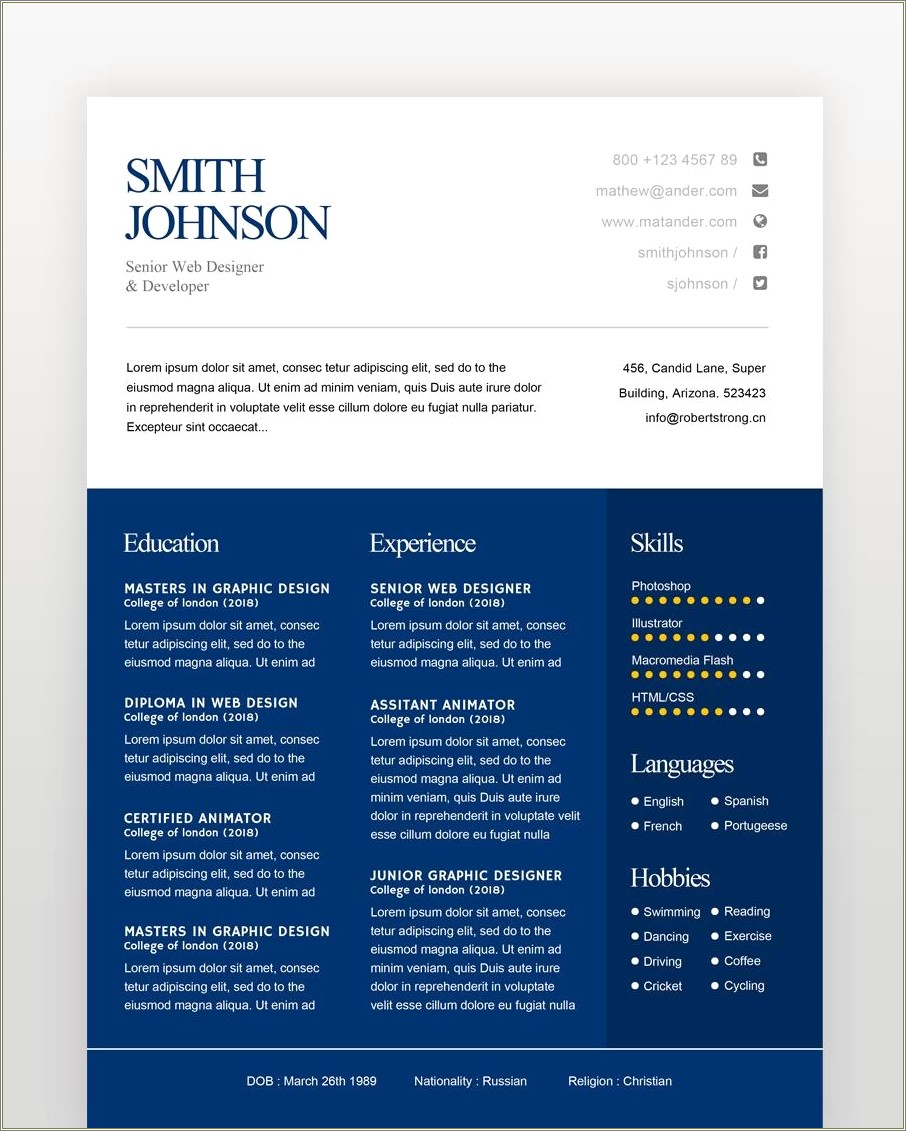 Free Online 1 Page Resume Template