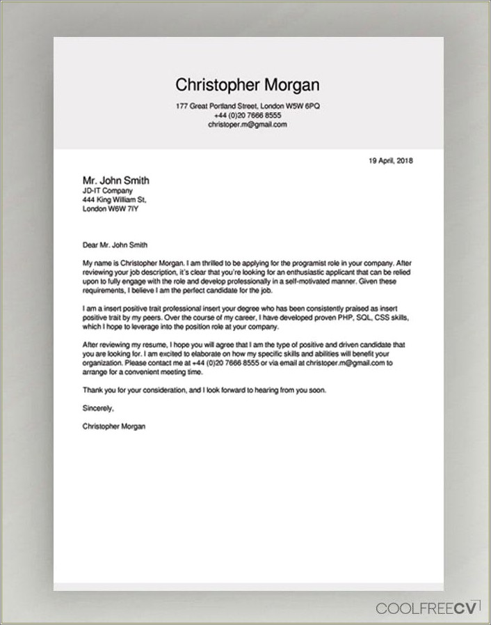 Free Online Cover Letter For Resume