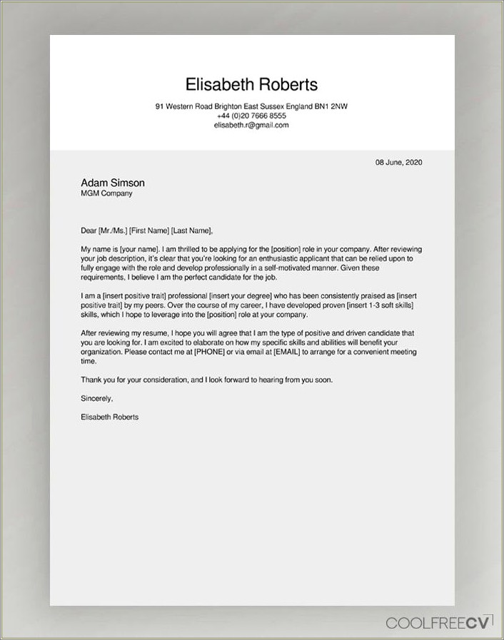 Free Online Resume Cover Letter Example