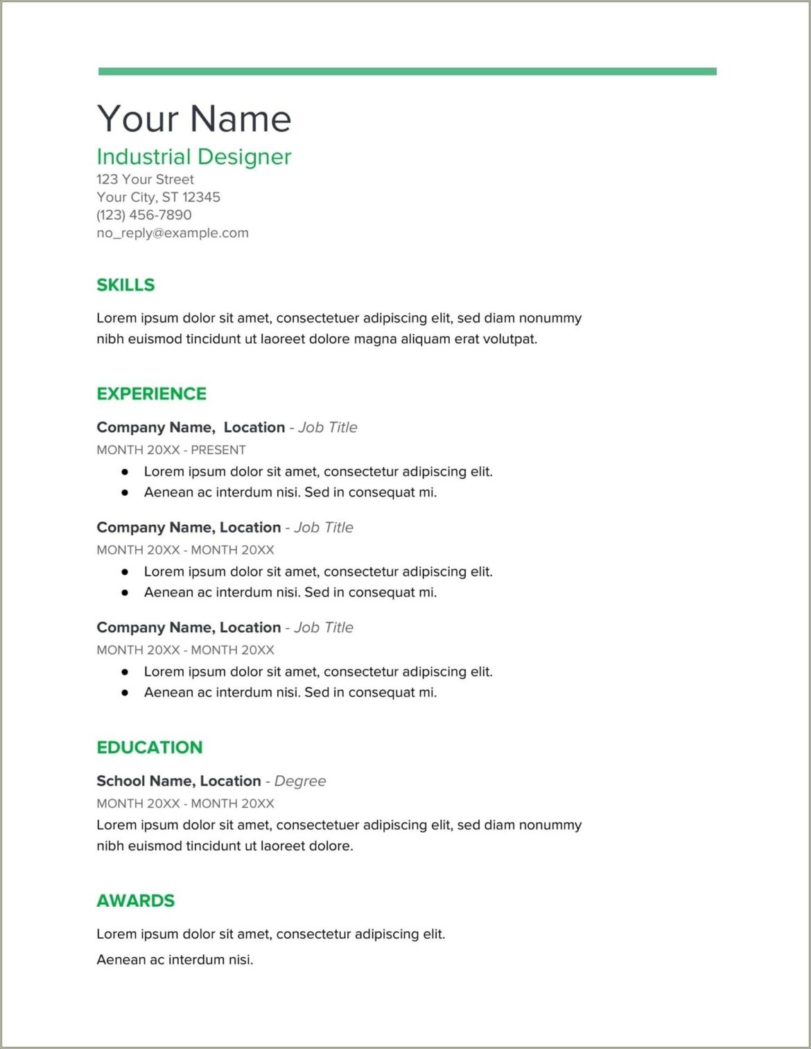 Free Online Resume For Only One Job Experience