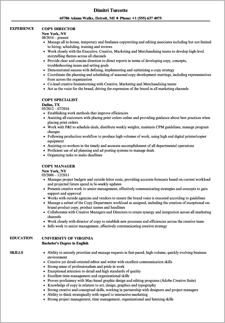 Free Past And Copy Resume Template