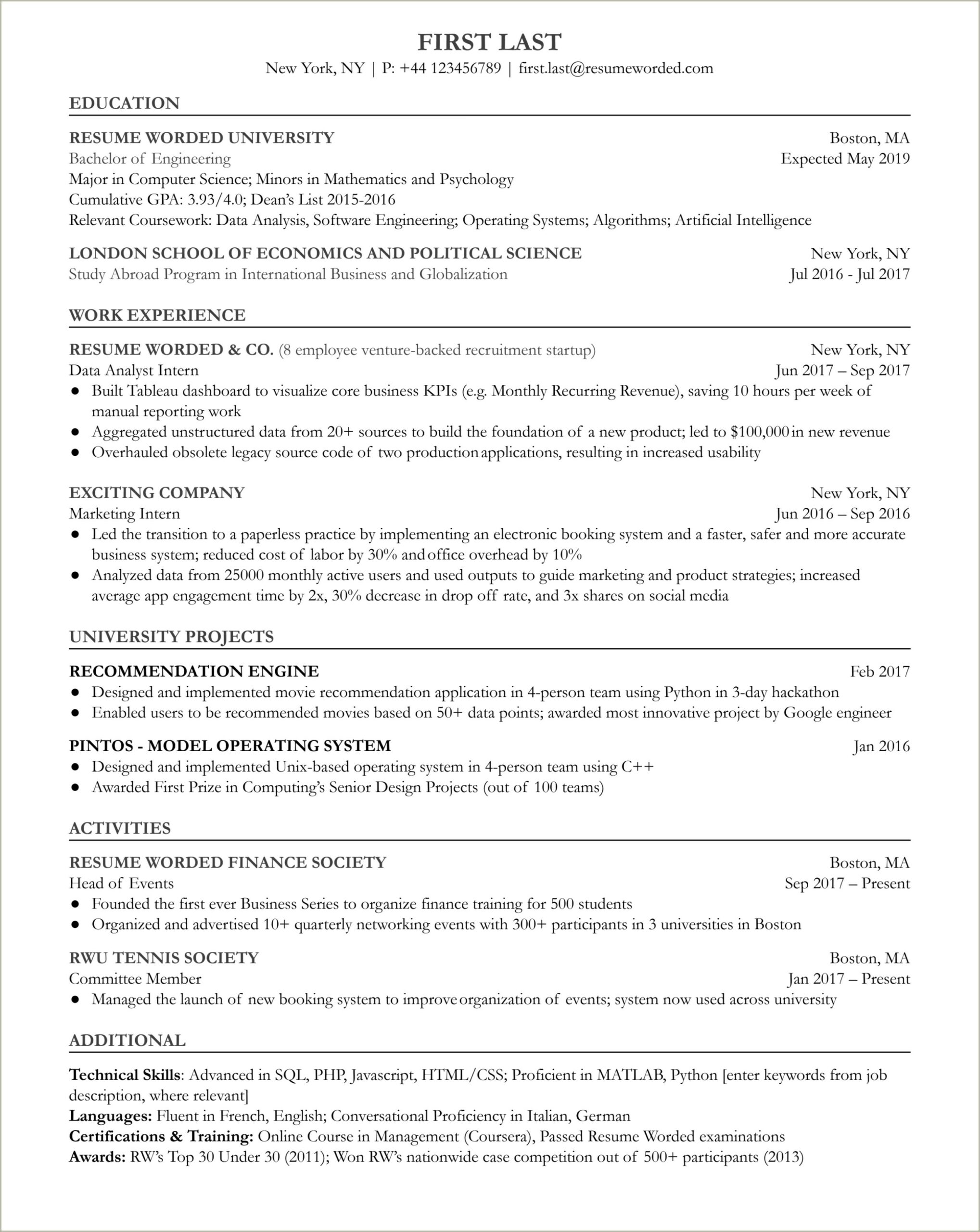 Free Printable Entry Level Resume Template