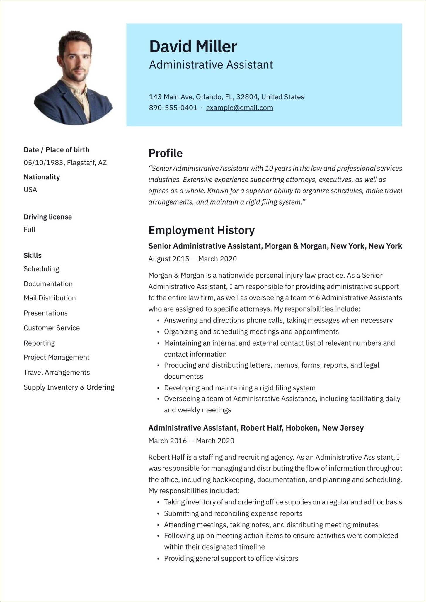 Free Printable Resume Template For Administrative Assistant