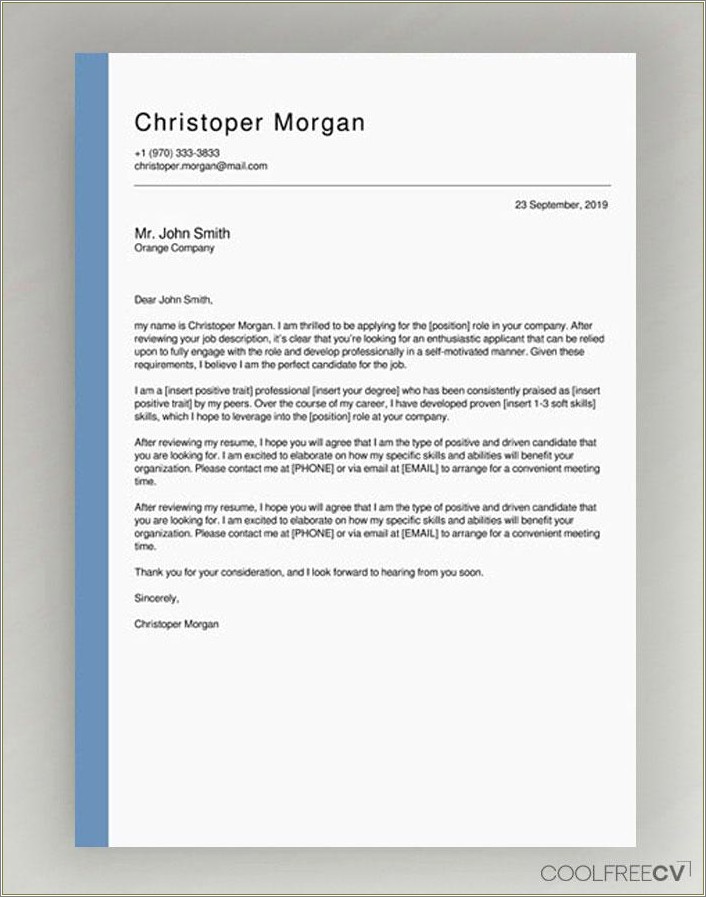 Free Professional Cover Letter For Resume