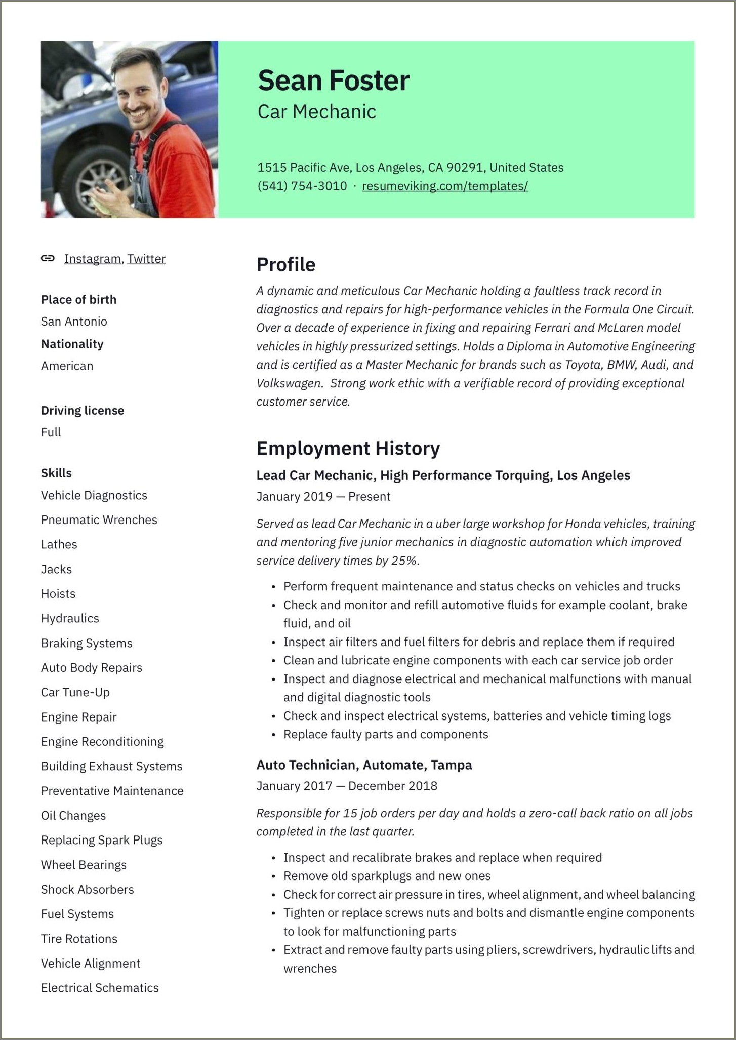 Free Race Car Driver Resume Template