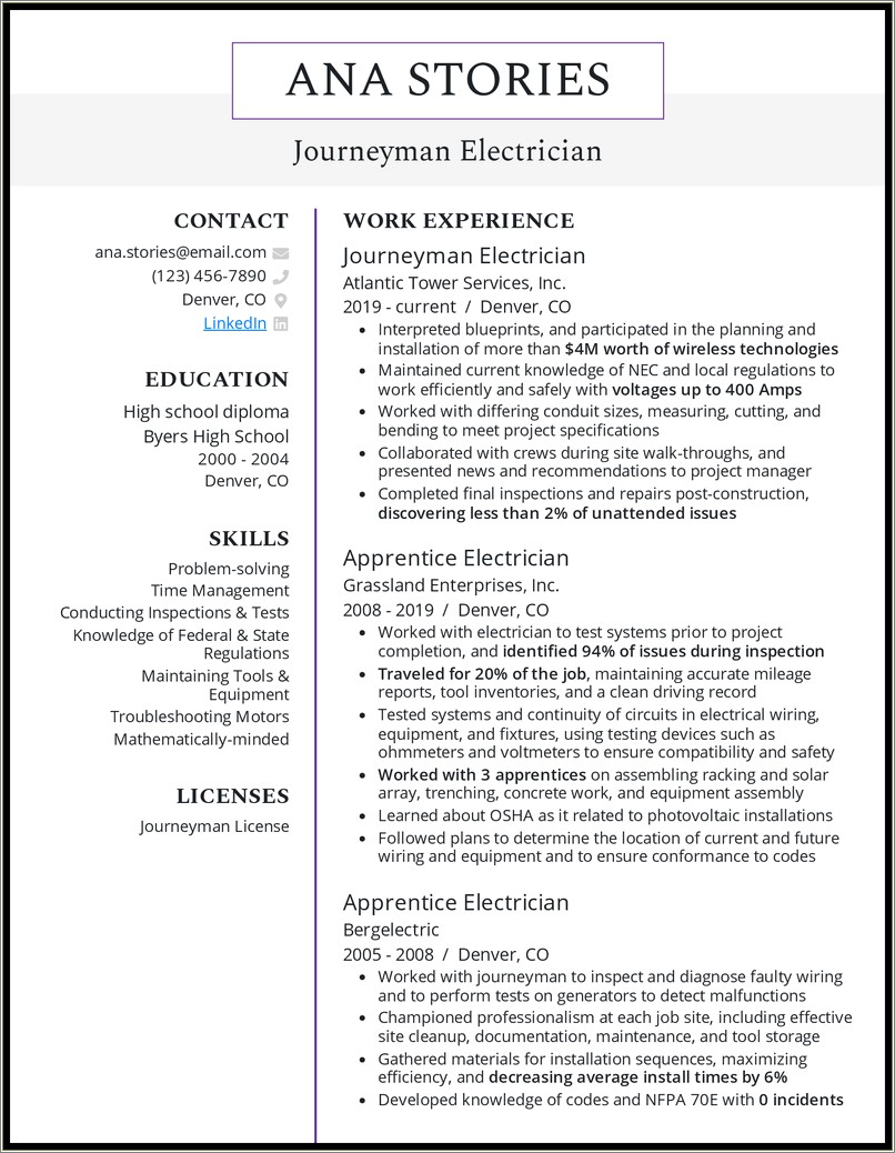 Free Resume Creator Online For Maintenance Electrician