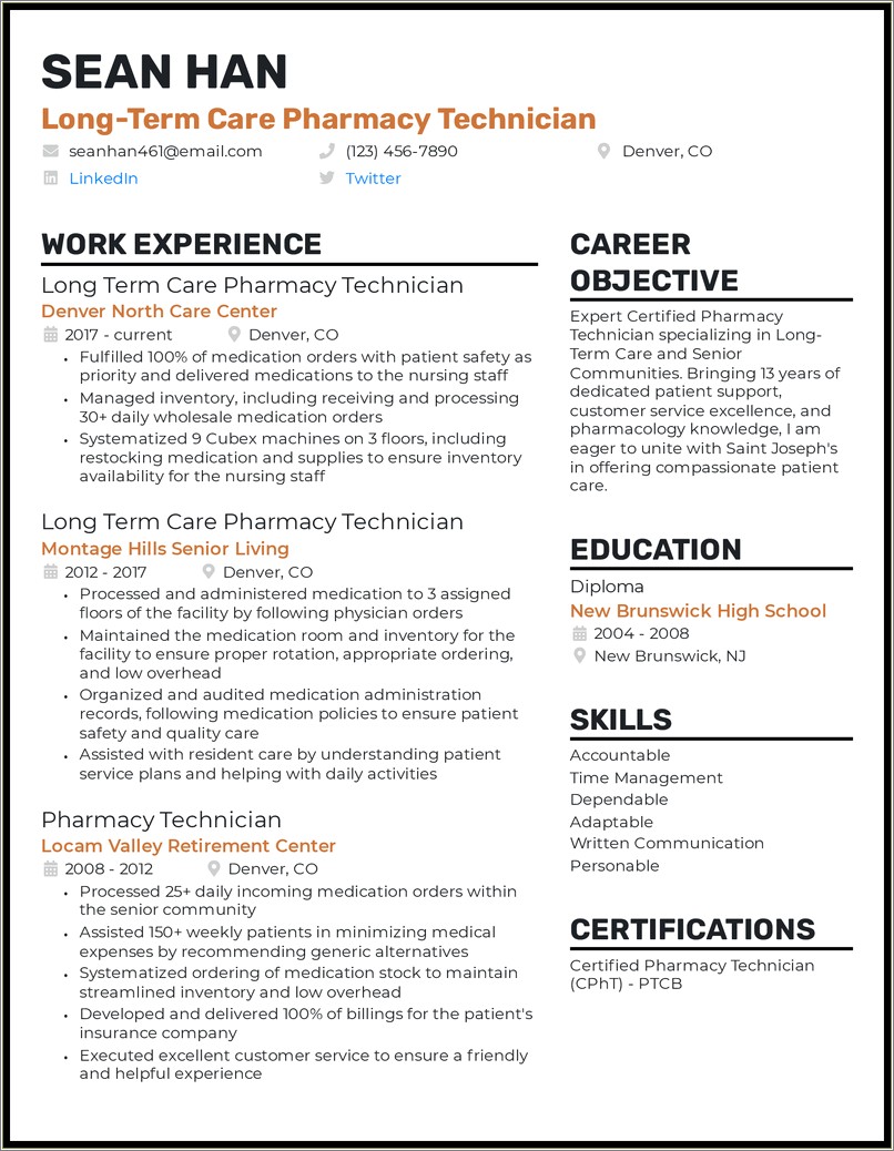 Free Resume Examples For Pharmacy Technicians