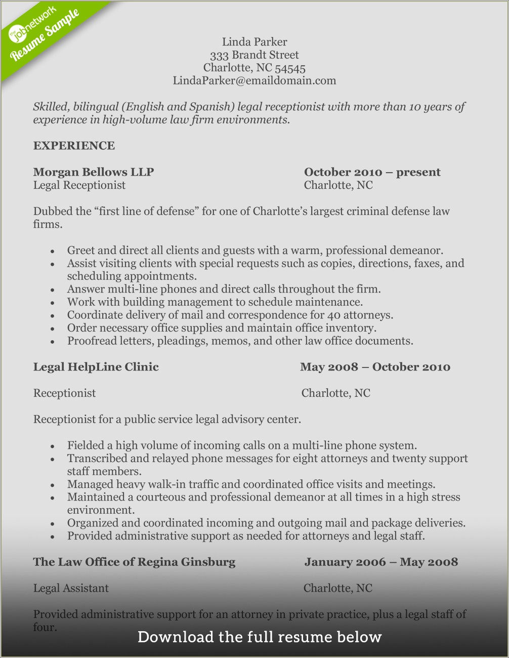 Free Resume Examples For Receptionist Doctors Office