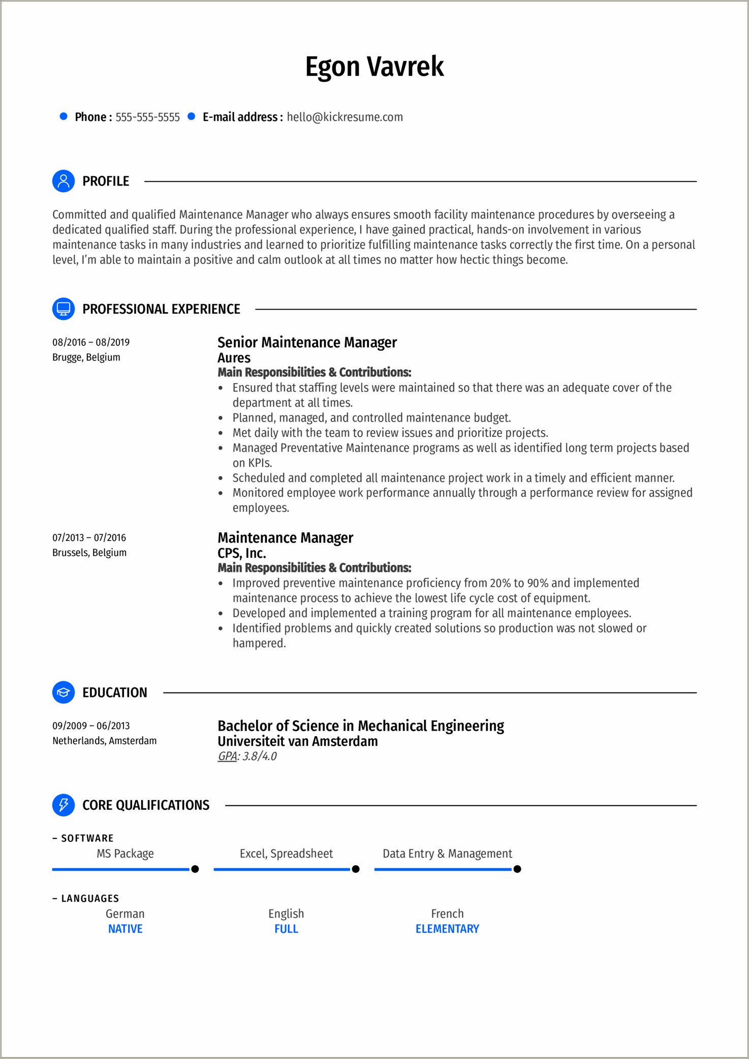 Free Resume For Maintenance Director Examples