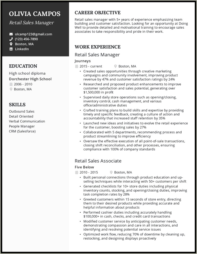 Free Resume For Retail Store Manager