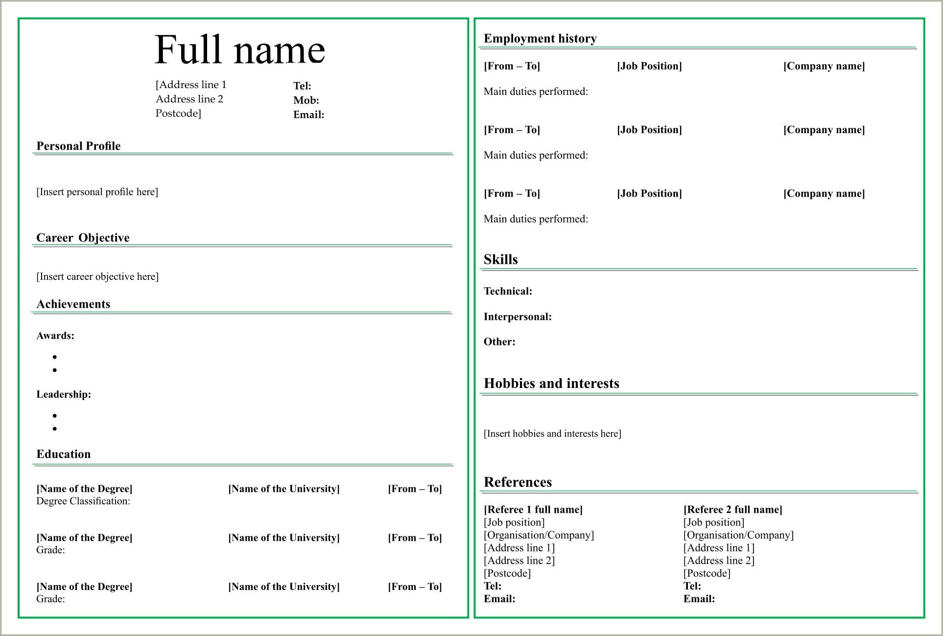 Free Resume Forms To Fill Out And Print