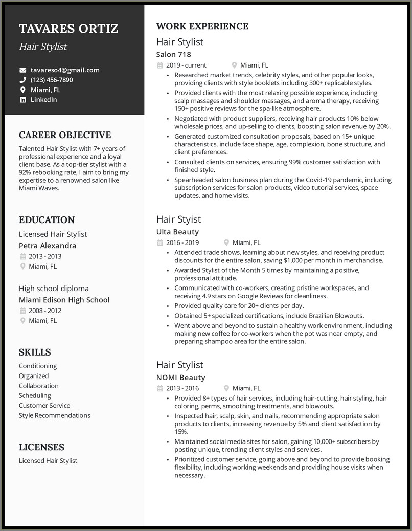 Free Resume Maker For Persoonal Stylists