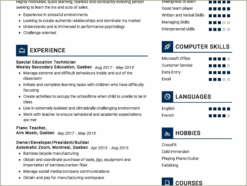 Free Resume Sample For Special Needs Students